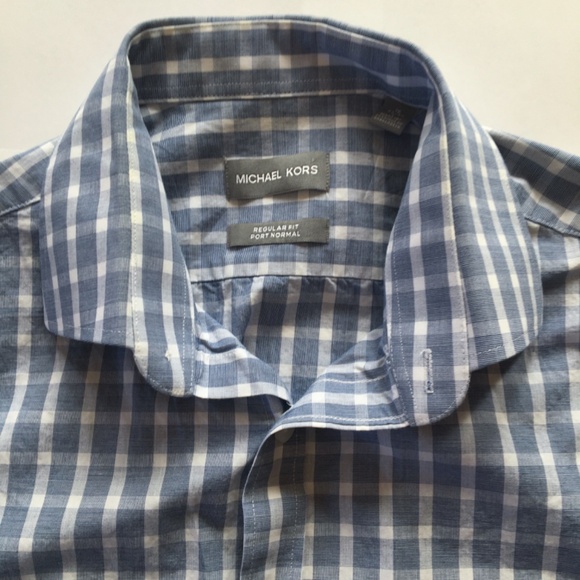 NWOT Michael Kors Men’s Regular Fit Dress Shirt – Size: L/G – Blue & White - Picture 3 of 6